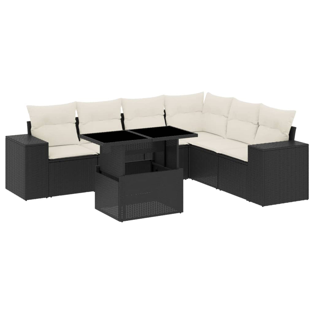 Set Canapele De Grădină Cu Perne, 7 Piese, Negru, Poliratan