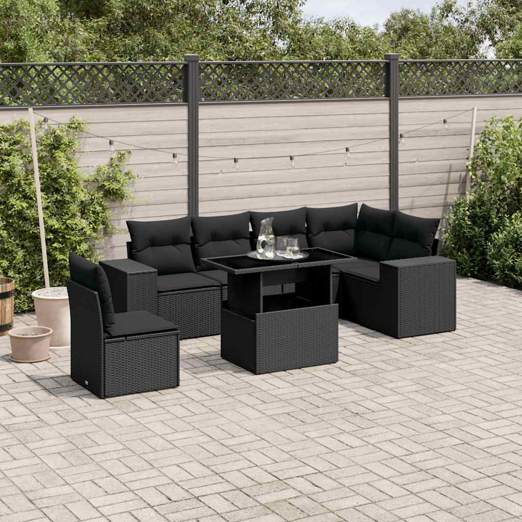 Set Canapele De Grădină, 7 Piese, Cu Perne, , Poliratan