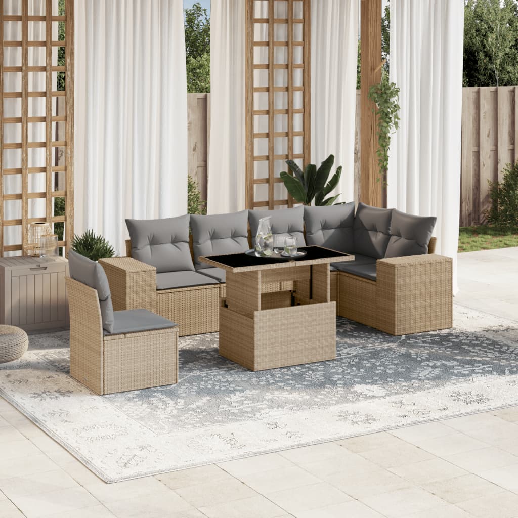 Set Canapele De Grădină, 7 Piese, Cu Perne, , Poliratan