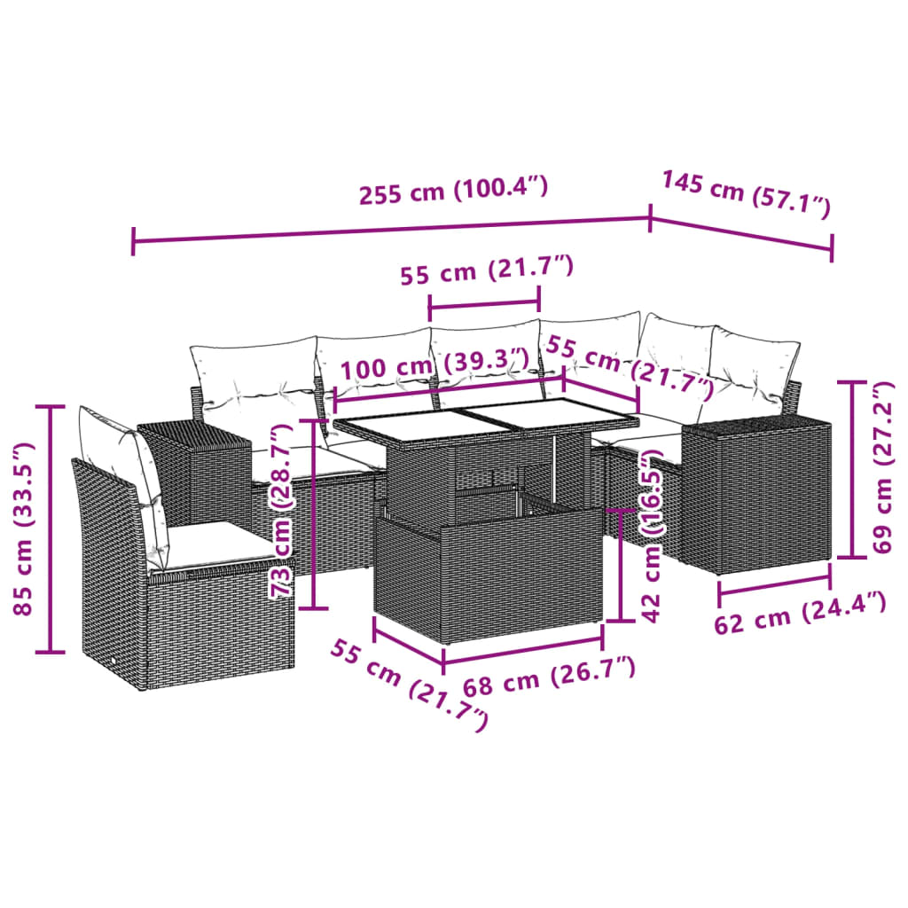 Set Canapele De Grădină, 7 Piese, Cu Perne, , Poliratan