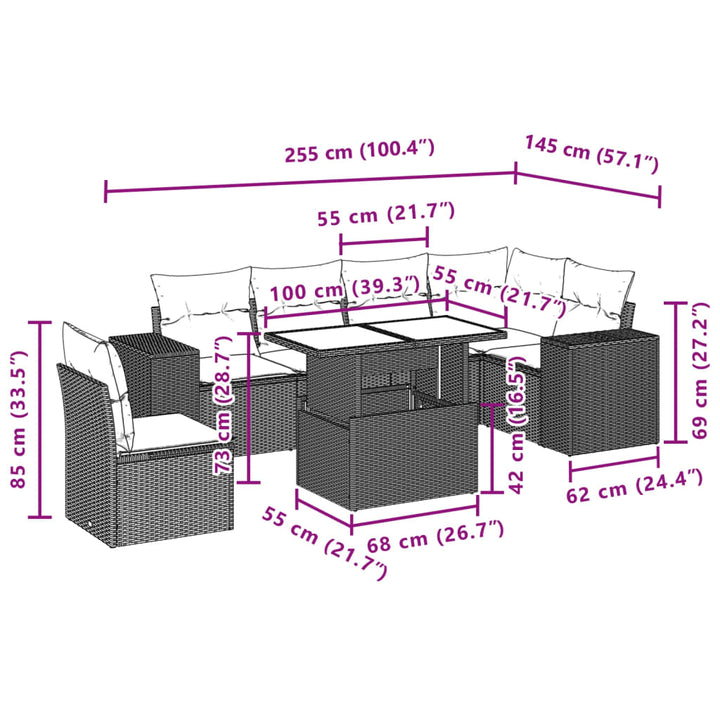 Set Canapele De Grădină, 7 Piese, Cu Perne, , Poliratan