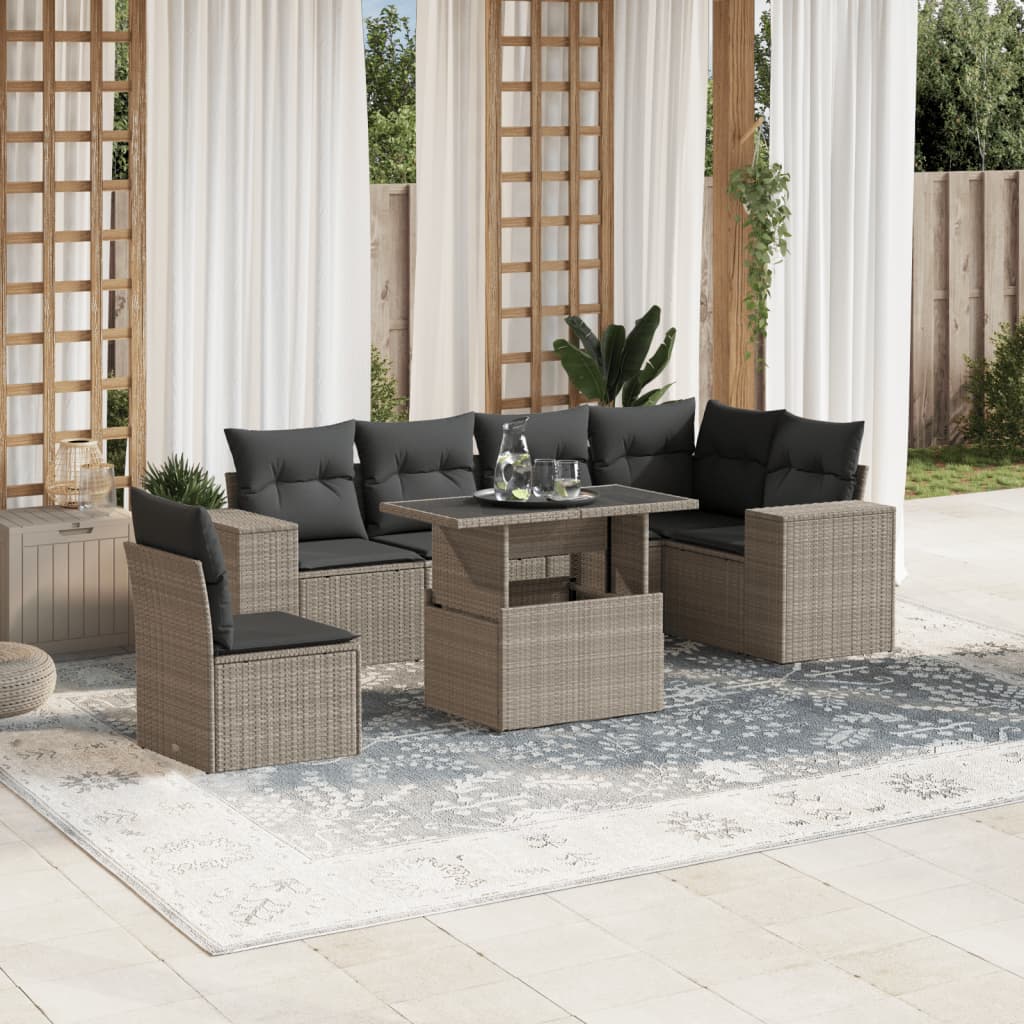 Set Canapele De Grădină, 7 Piese, Cu Perne, , Poliratan