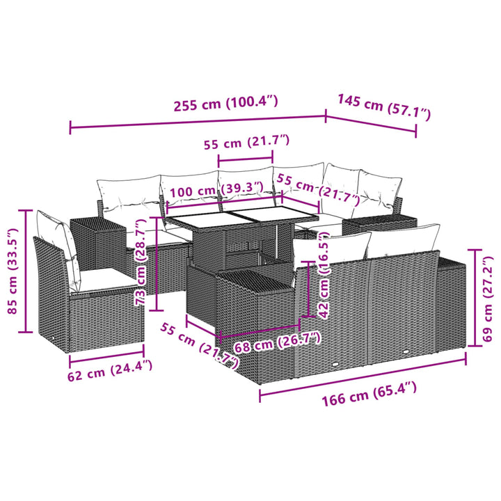 Set Mobilier De Grădină Cu Perne, 9 Piese, Negru, Poliratan