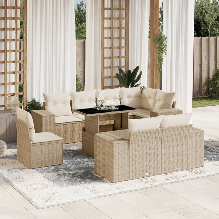 Set Mobilier De Grădină Cu Perne, 9 Piese, Negru, Poliratan