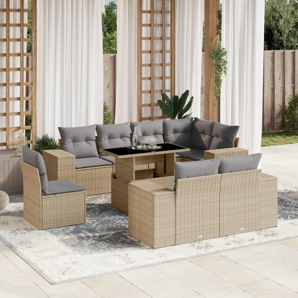 Set Mobilier De Grădină Cu Perne, 9 Piese, Negru, Poliratan