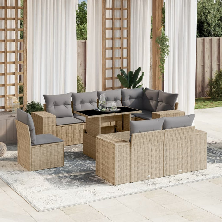 Set Mobilier De Grădină Cu Perne, 9 Piese, Negru, Poliratan