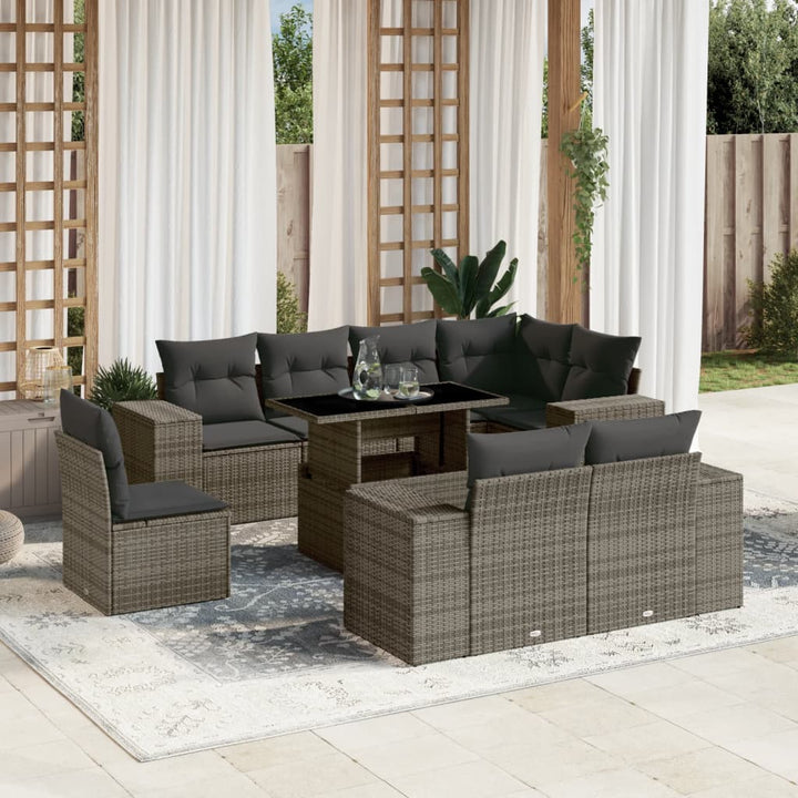 Set Mobilier De Grădină Cu Perne, 9 Piese, Negru, Poliratan