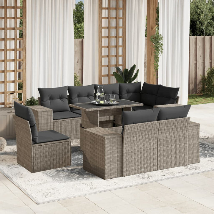 Set Mobilier De Grădină Cu Perne, 9 Piese, Negru, Poliratan