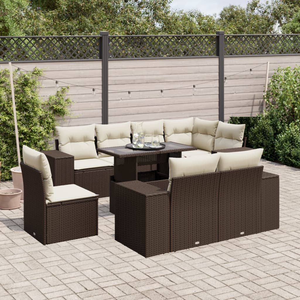 Set Mobilier De Grădină Cu Perne, 9 Piese, Negru, Poliratan