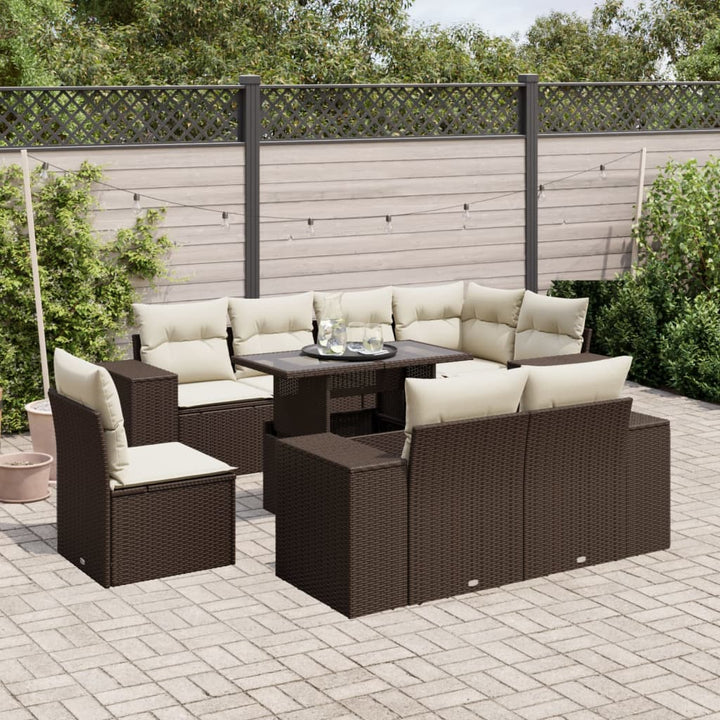 Set Mobilier De Grădină Cu Perne, 9 Piese, Negru, Poliratan