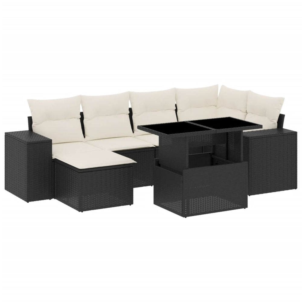 Set Canapele De Grădină Cu Perne, 7 Piese, Negru, Poliratan