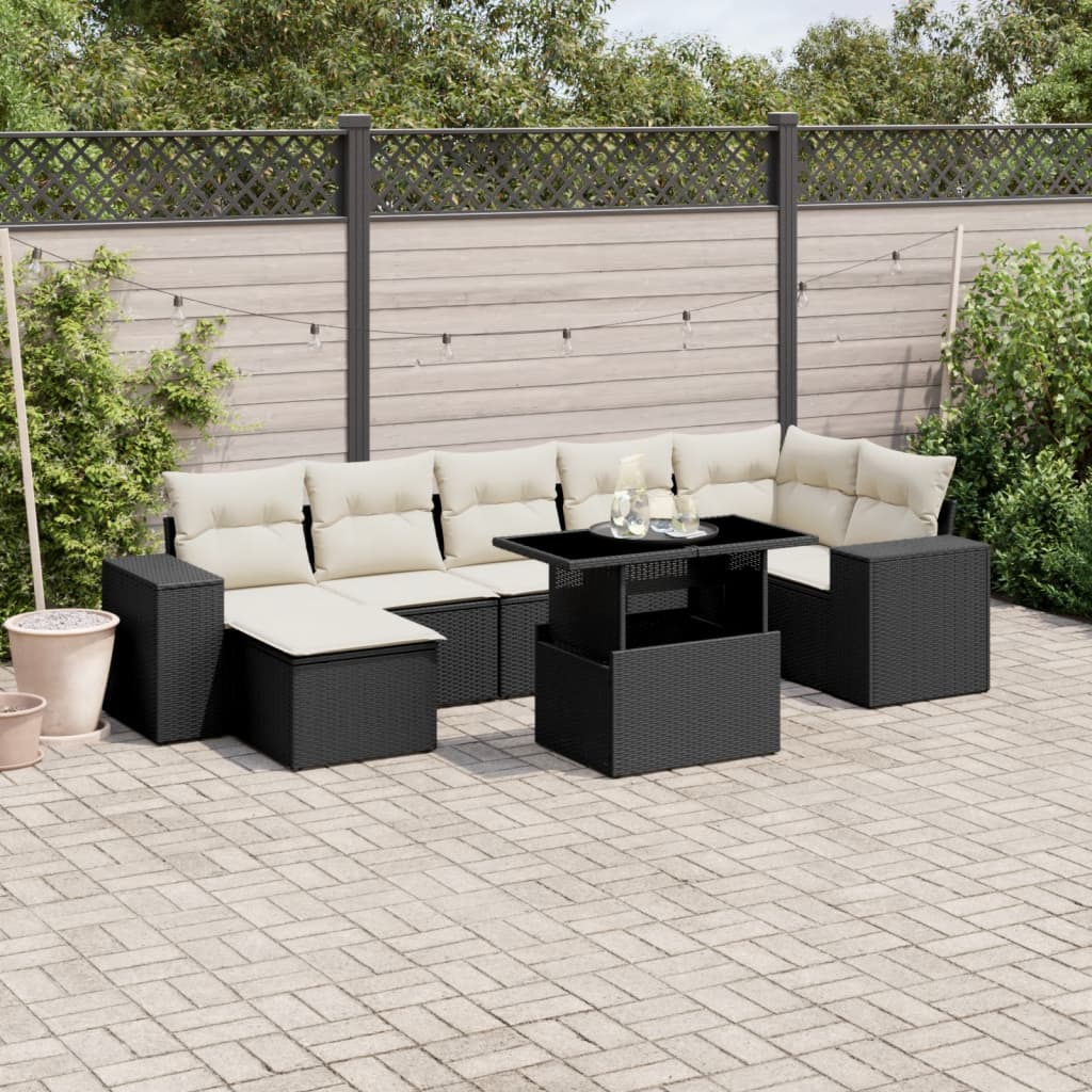 Set Canapele De Grădină, 8 Piese, Cu Perne, Bej, Poliratan