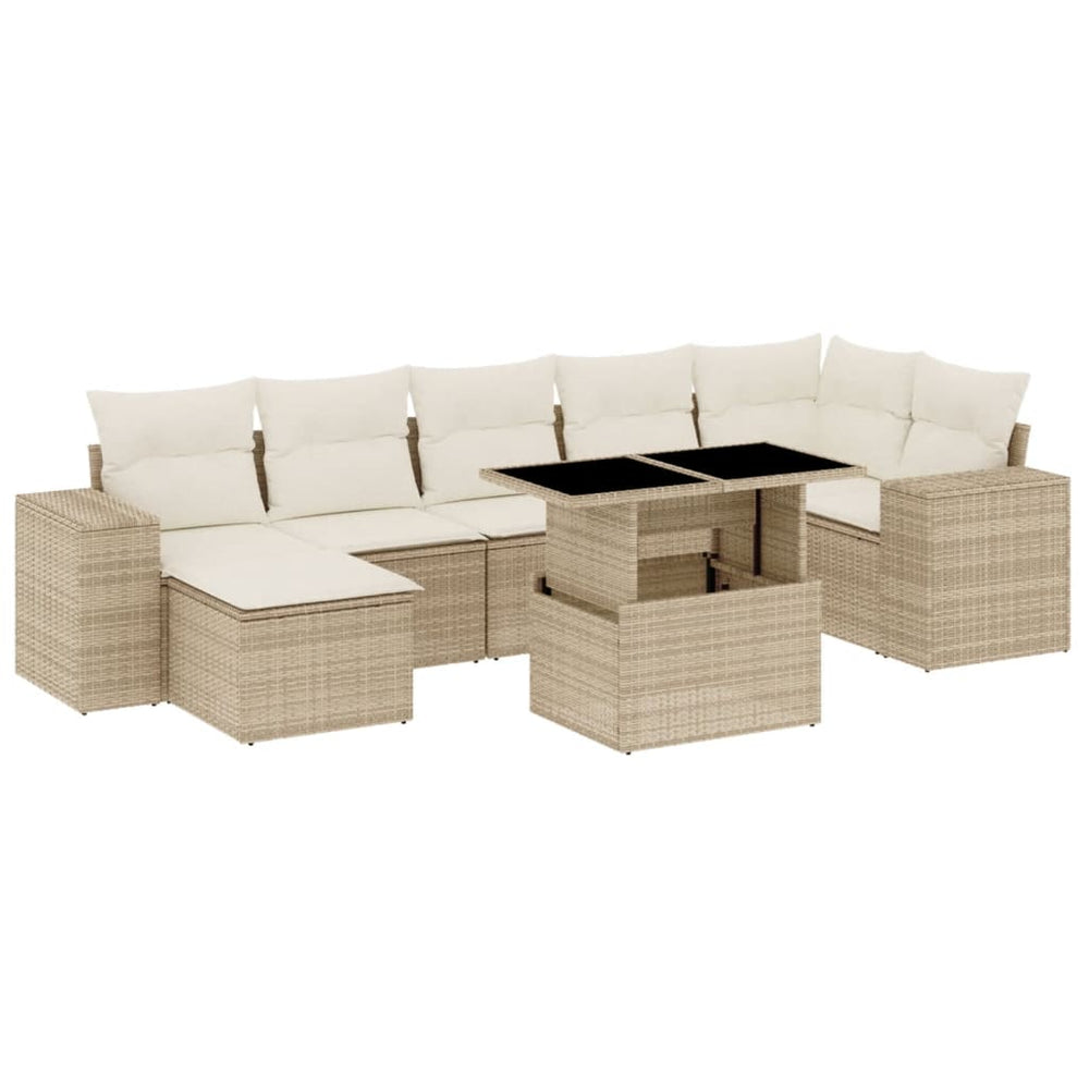 Set Canapele De Grădină, 8 Piese, Cu Perne, Bej, Poliratan