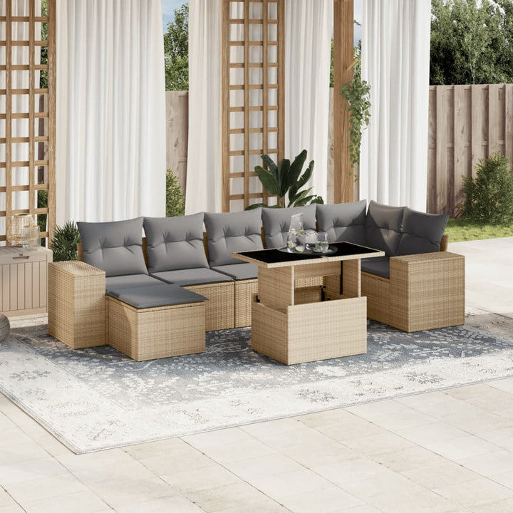 Set Canapele De Grădină, 8 Piese, Cu Perne, Bej, Poliratan