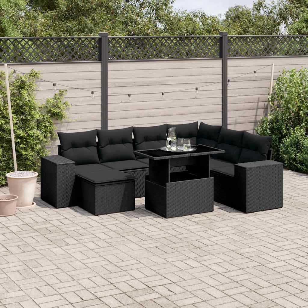 Set Mobilier De Grădină Cu Perne, 8 Piese, Negru, Poliratan