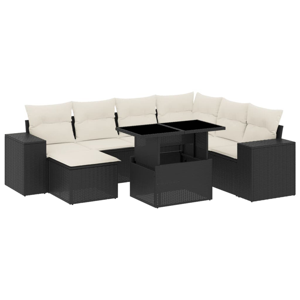 Set Mobilier De Grădină Cu Perne, 8 Piese, Negru, Poliratan