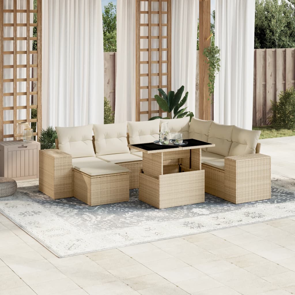Set Mobilier De Grădină Cu Perne, 8 Piese, Negru, Poliratan