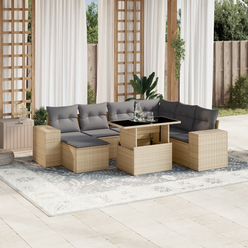 Set Mobilier De Grădină Cu Perne, 8 Piese, Negru, Poliratan