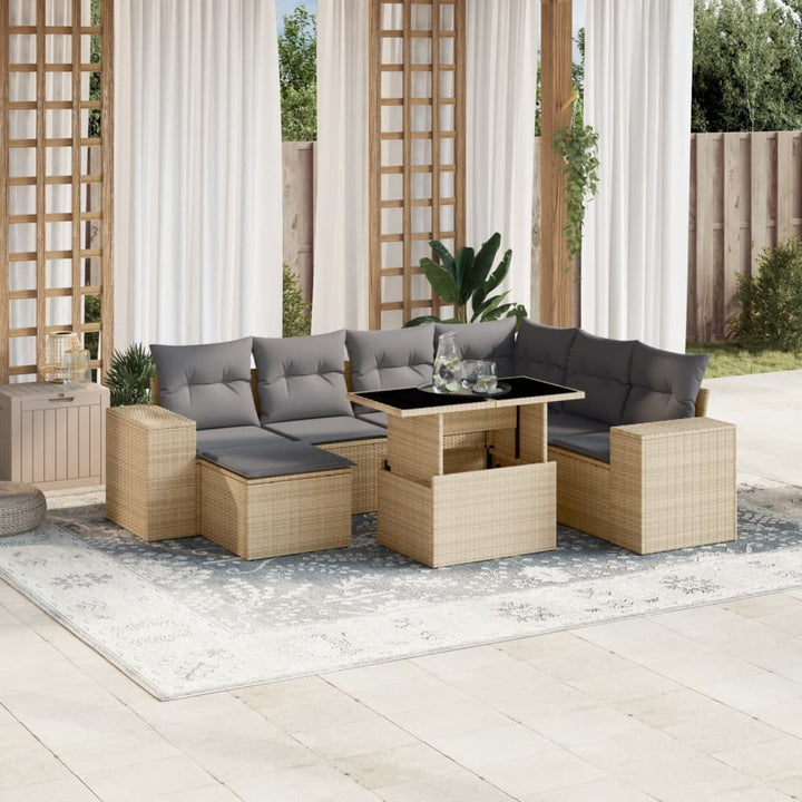 Set Mobilier De Grădină Cu Perne, 8 Piese, Negru, Poliratan