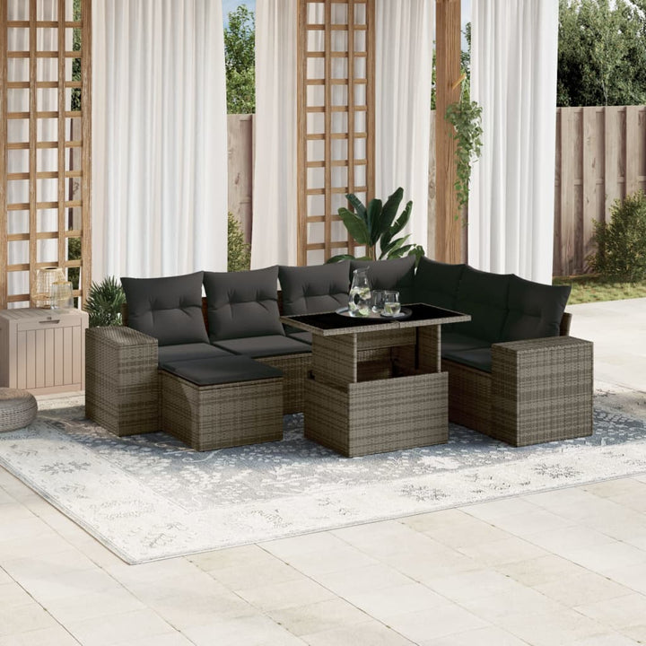 Set Mobilier De Grădină Cu Perne, 8 Piese, Negru, Poliratan