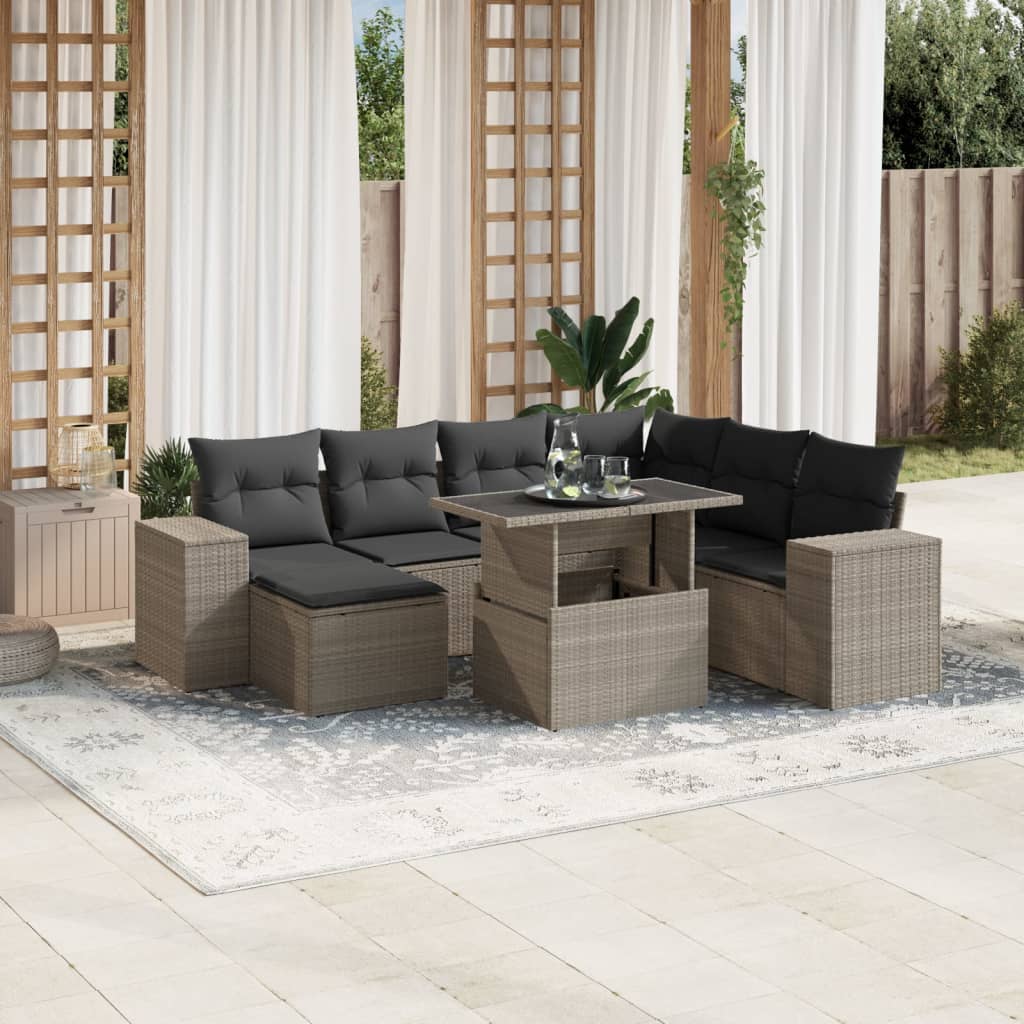 Set Mobilier De Grădină Cu Perne, 8 Piese, Negru, Poliratan