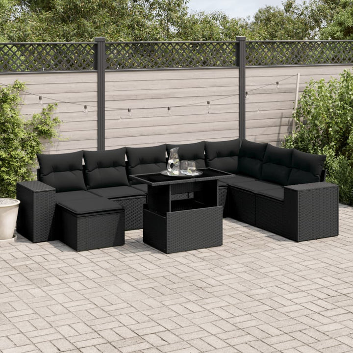 Set Canapele De Grădină, 9 Piese, Cu Perne, Bej, Poliratan