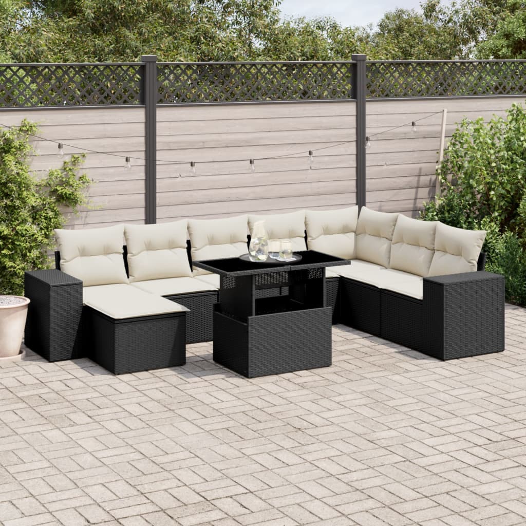 Set Canapele De Grădină, 9 Piese, Cu Perne, Bej, Poliratan