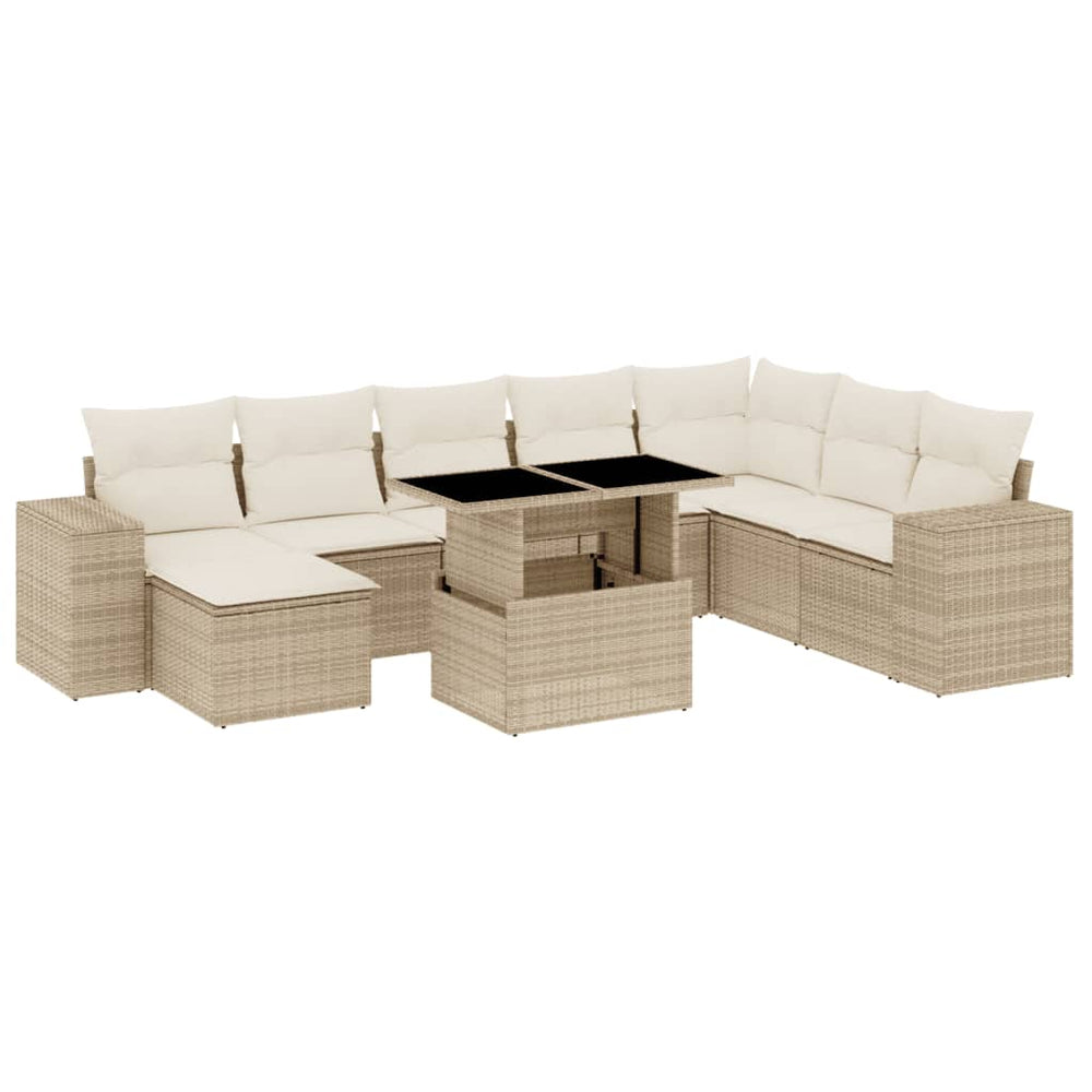 Set Canapele De Grădină, 9 Piese, Cu Perne, Bej, Poliratan