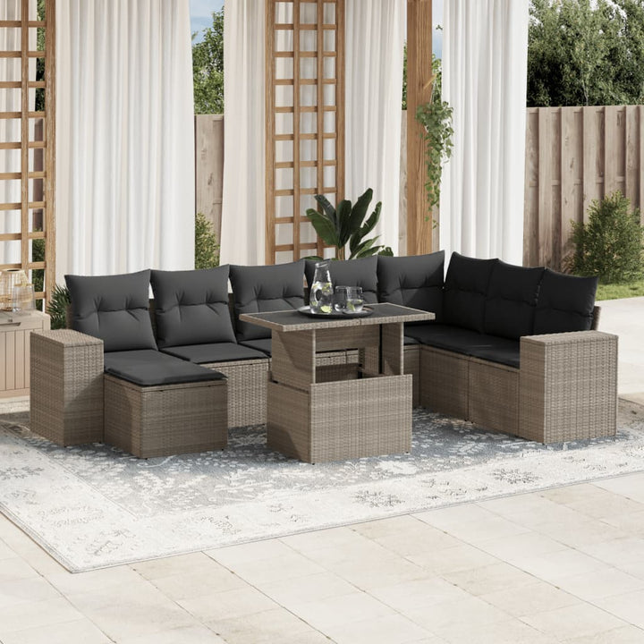 Set Canapele De Grădină, 9 Piese, Cu Perne, Bej, Poliratan