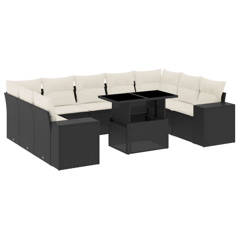 Set Canapele De Grădină Cu Perne, 10 Piese, Negru, Poliratan