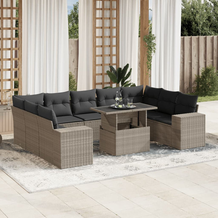 Set Canapele De Grădină Cu Perne, 10 Piese, Negru, Poliratan