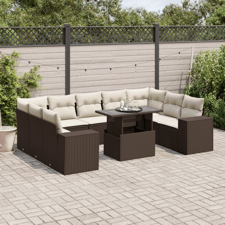 Set Canapele De Grădină Cu Perne, 10 Piese, Negru, Poliratan