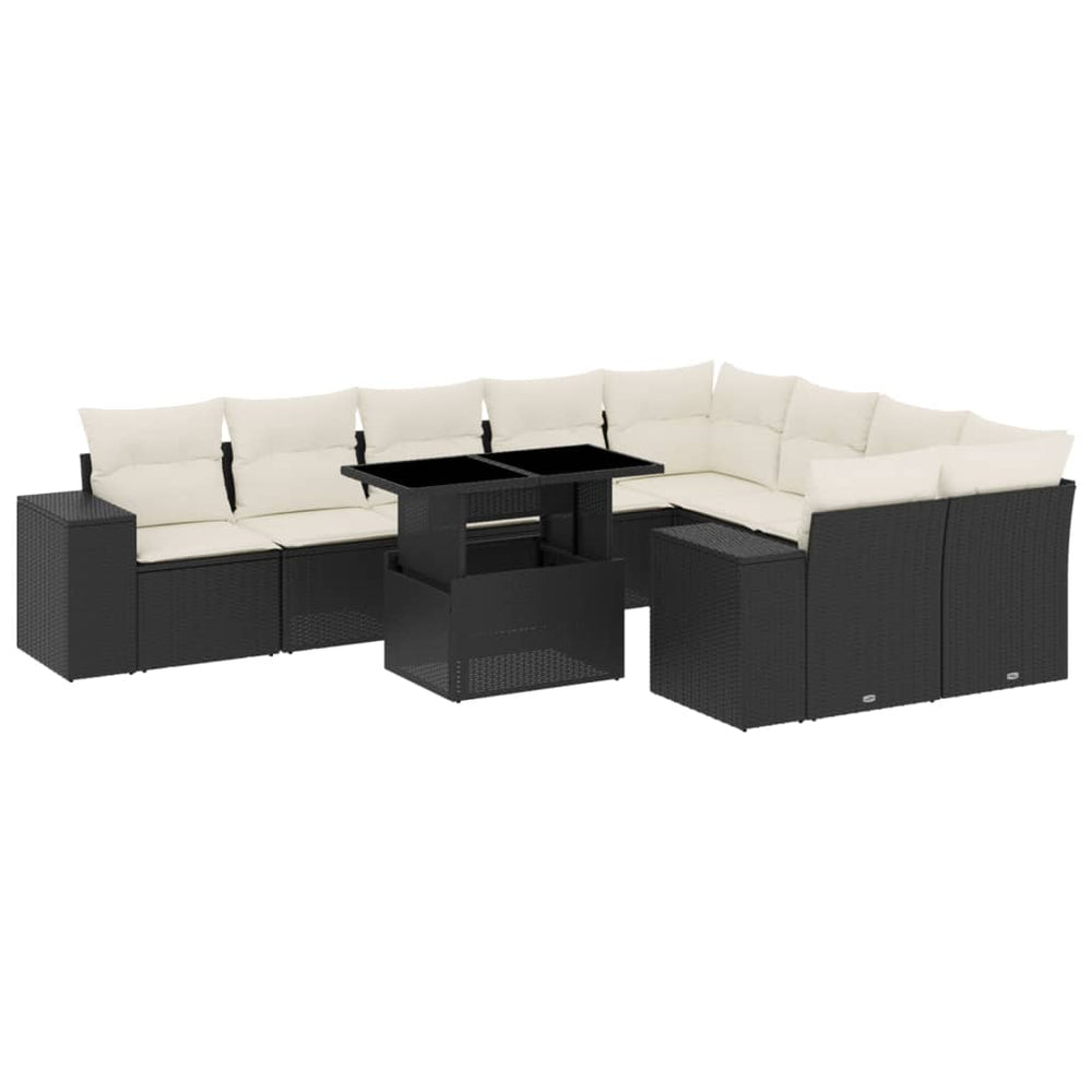 Set Canapele De Grădină Cu Perne, 10 Piese, Negru, Poliratan