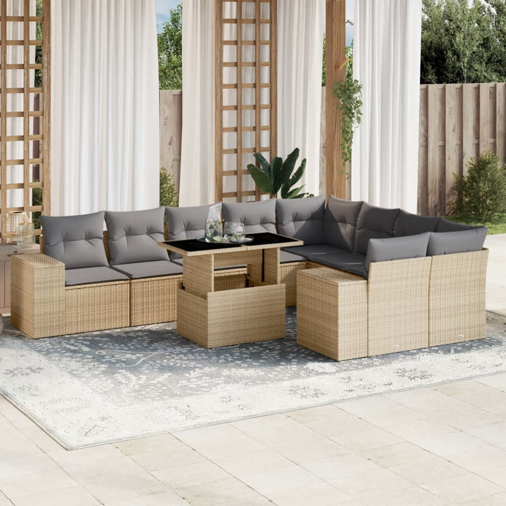 Set Canapele De Grădină Cu Perne, 10 Piese, Negru, Poliratan