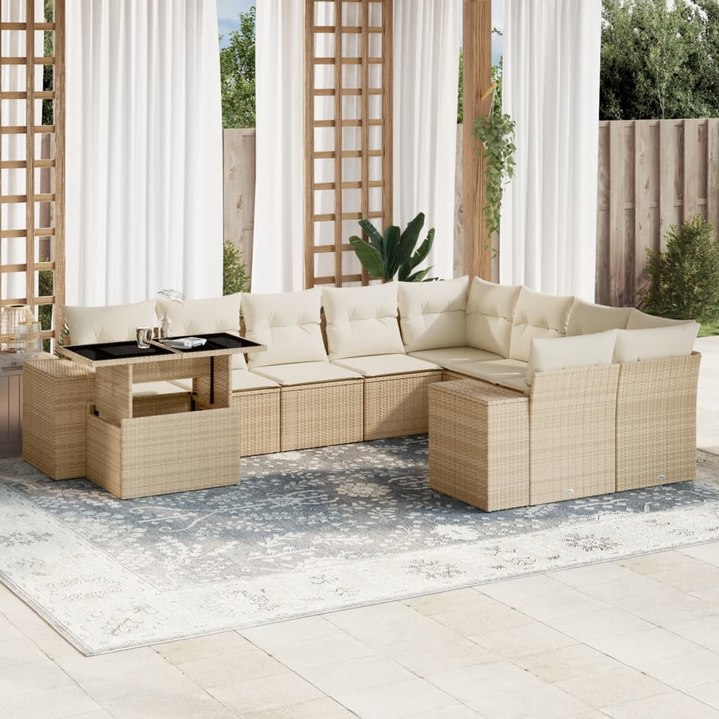 Set Mobilier De Grădină Cu Perne, 10 Piese, , Poliratan