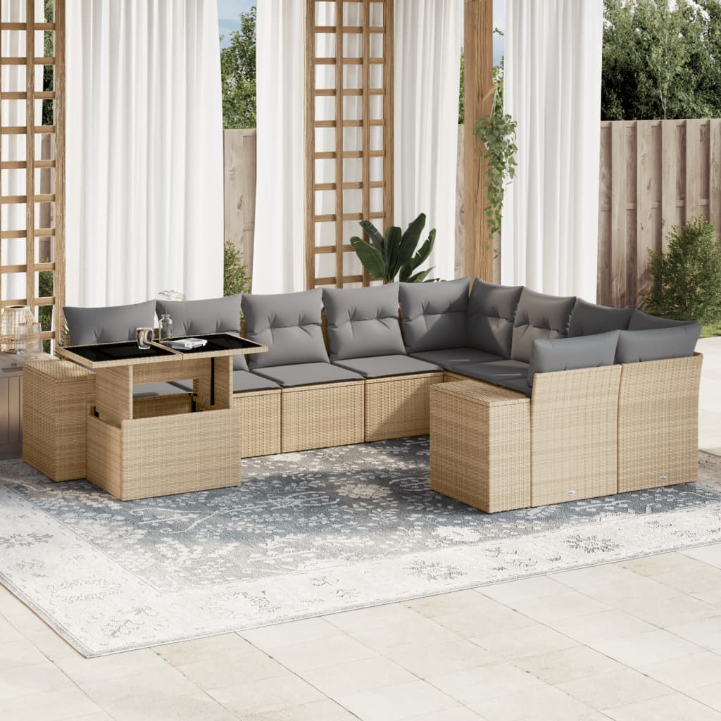 Set Mobilier De Grădină Cu Perne, 10 Piese, , Poliratan