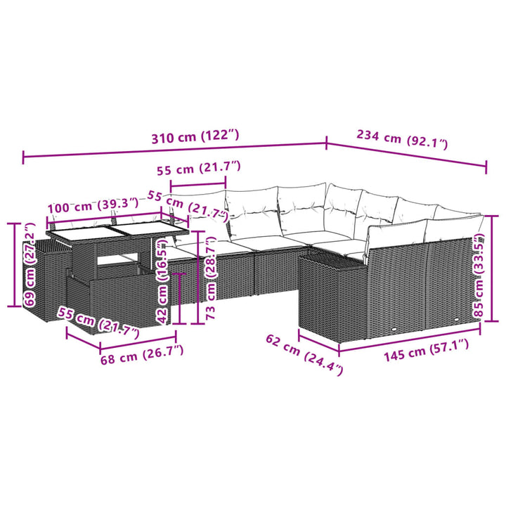 Set Mobilier De Grădină Cu Perne, 10 Piese, , Poliratan