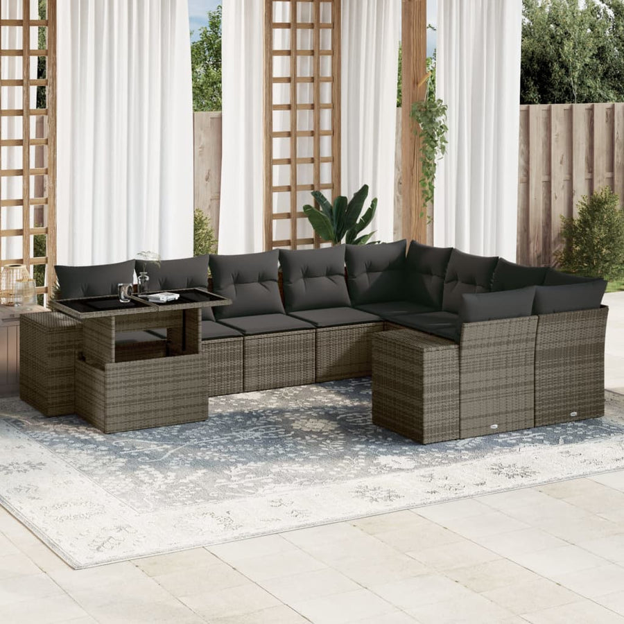 Set Mobilier De Grădină Cu Perne, 10 Piese, , Poliratan