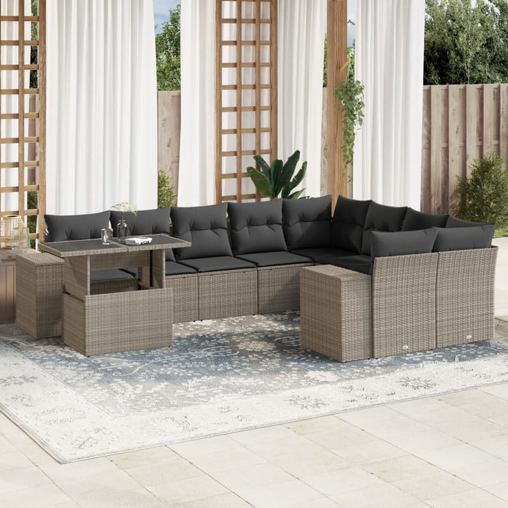 Set Mobilier De Grădină Cu Perne, 10 Piese, , Poliratan