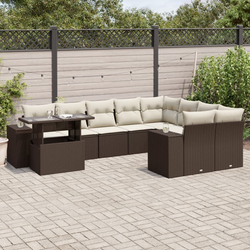 Set Mobilier De Grădină Cu Perne, 10 Piese, , Poliratan