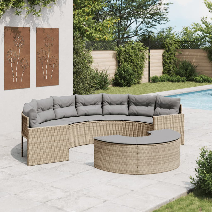 Set Canapea De Grădină, 2 Piese, Semi-Rotunde, , Poliratan