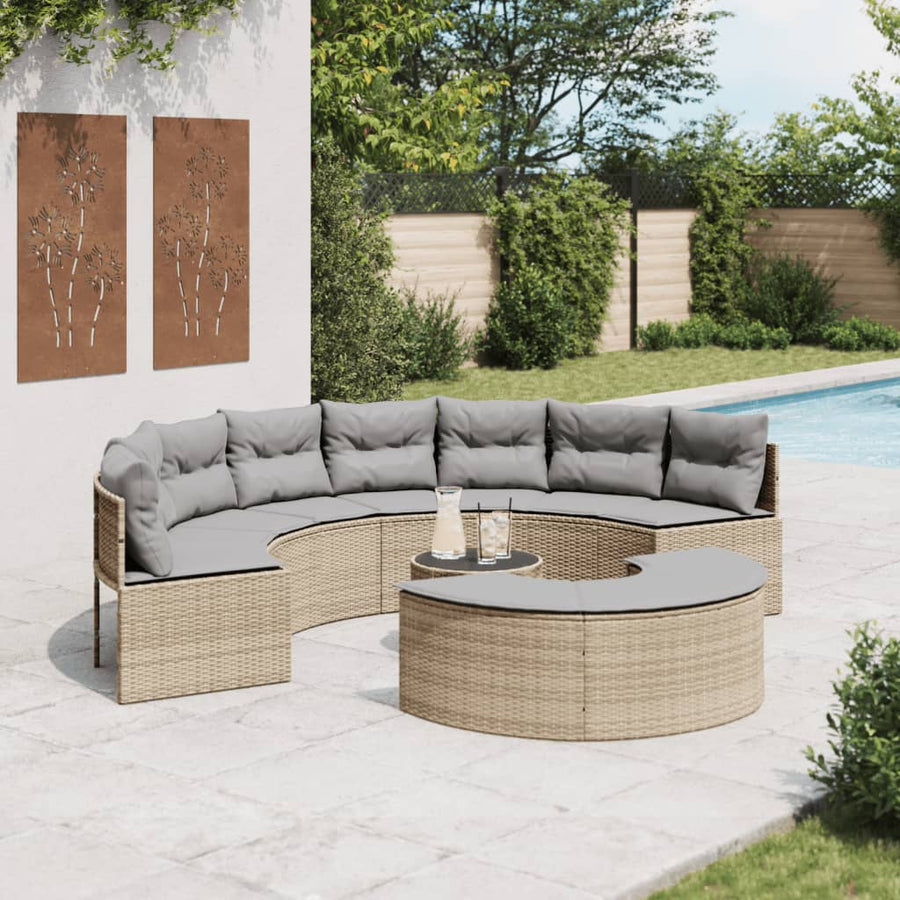 Set Canapea De Grădină, 3 Piese, Semi-Rotunde, , Poliratan