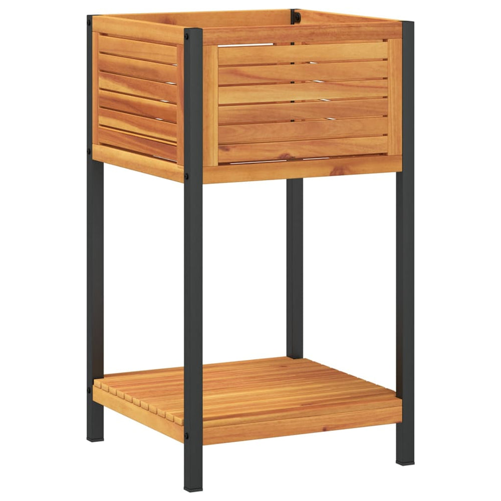 Jardinieră De Grădină Cu Raft 45X45X80Cm Lemn Masiv Acacia/Oțel