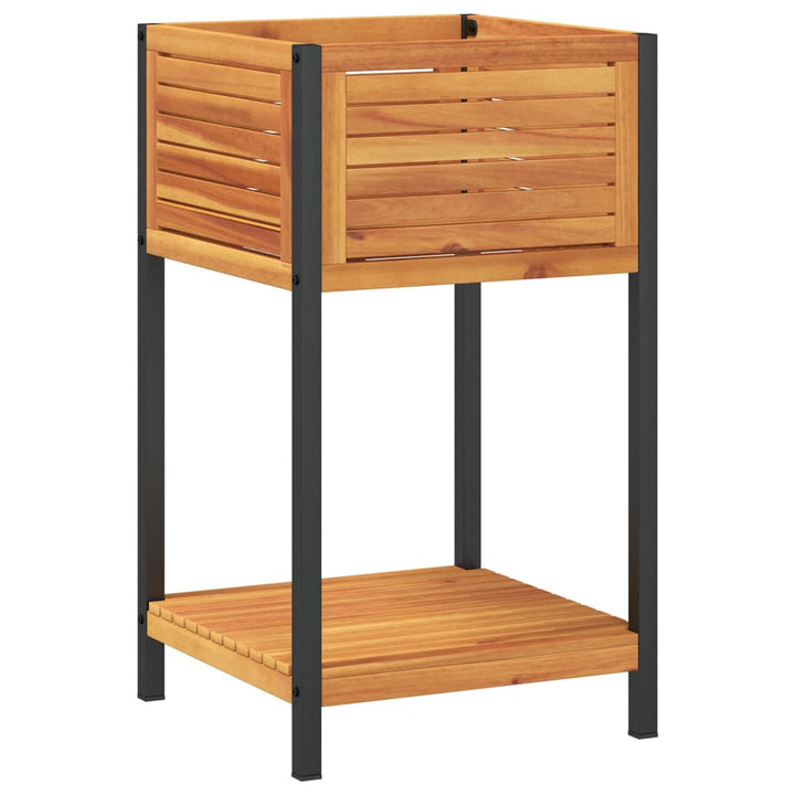 Jardinieră De Grădină Cu Raft 45X45X80Cm Lemn Masiv Acacia/Oțel