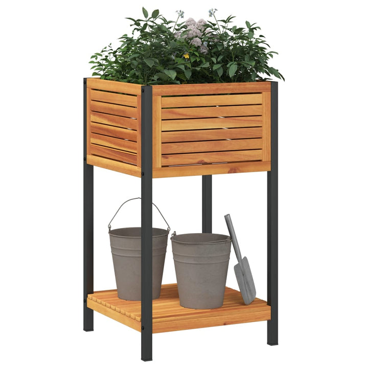 Jardinieră De Grădină Cu Raft 45X45X80Cm Lemn Masiv Acacia/Oțel