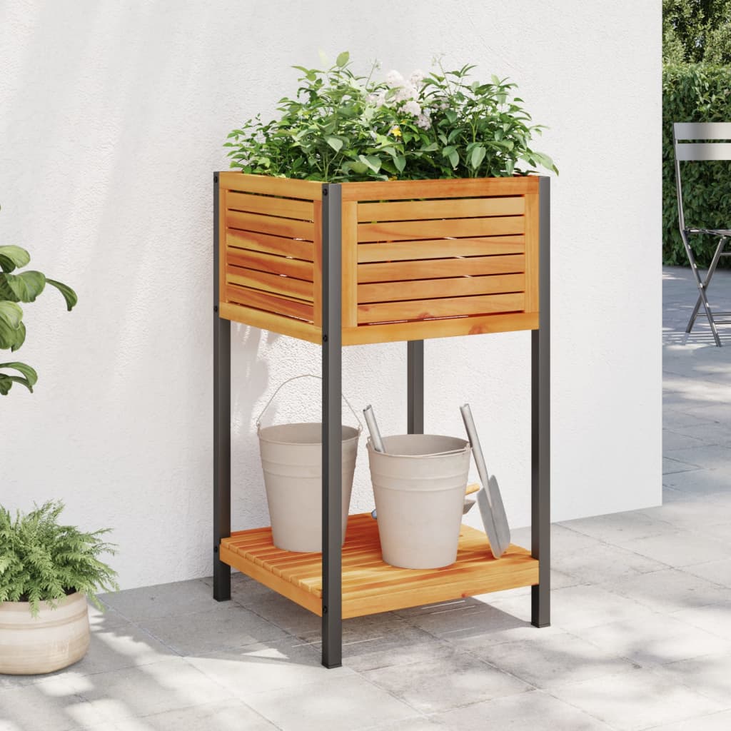 Jardinieră De Grădină Cu Raft 45X45X80Cm Lemn Masiv Acacia/Oțel