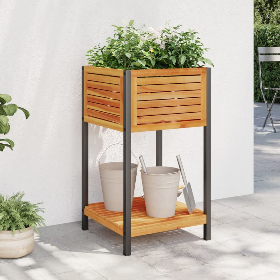 Jardinieră De Grădină Cu Raft 45X45X80Cm Lemn Masiv Acacia/Oțel