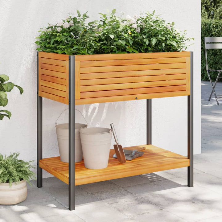 Jardinieră De Grădină Cu Raft 45X45X80Cm Lemn Masiv Acacia/Oțel