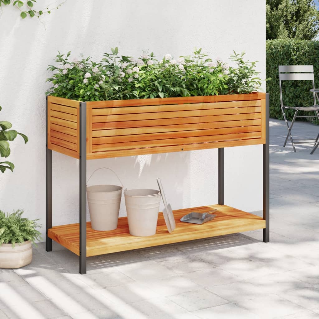 Jardinieră De Grădină Cu Raft 45X45X80Cm Lemn Masiv Acacia/Oțel