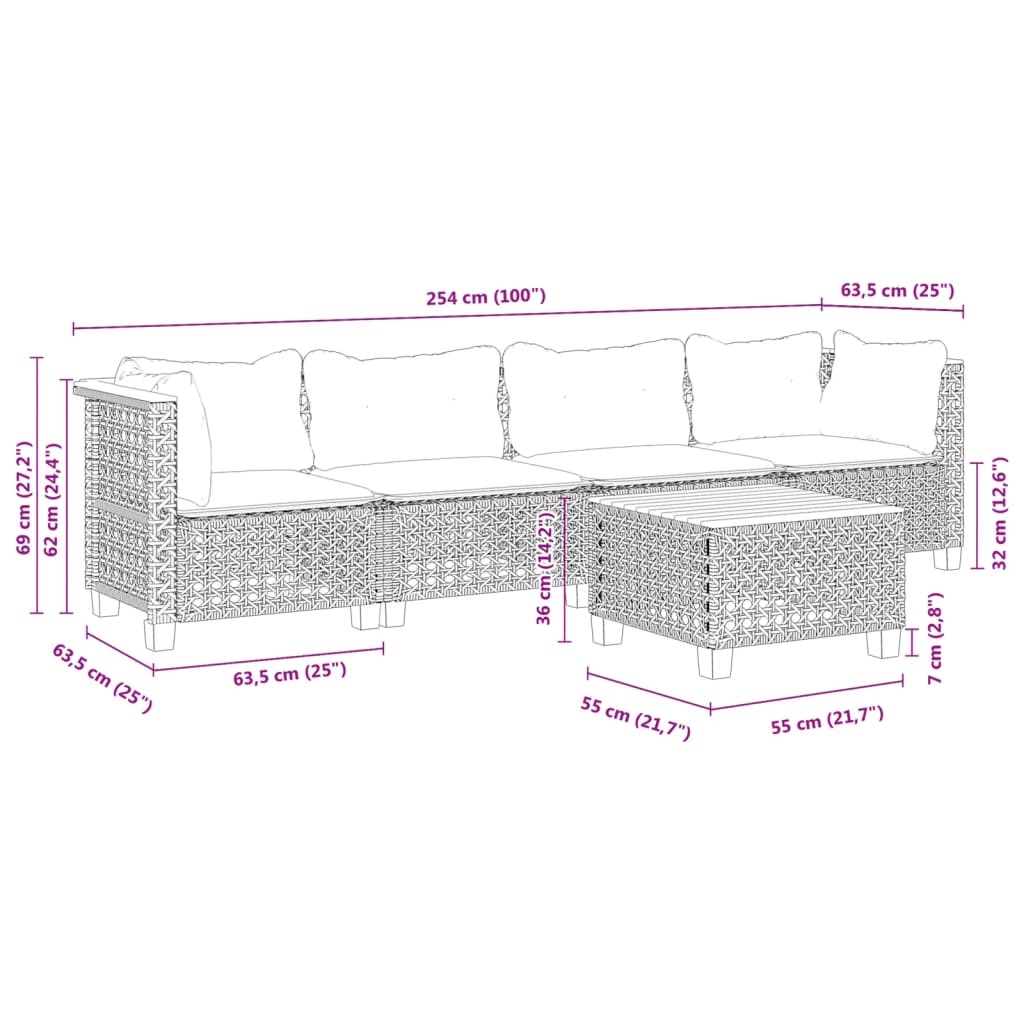 Set Mobilier De Grădină Cu Perne, 5 Piese, , Poliratan